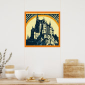 Fantasie middeleeuws kasteel - houtsnede 3 poster (Keuken)