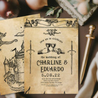 Fantasie Middeleeuwse graveerkunst Huwelijksuitnod