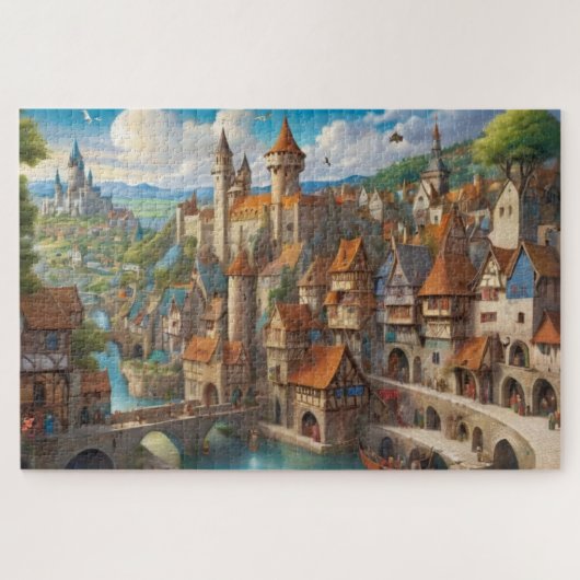 Fantasie middeleeuwse stad legpuzzel (Horizontaal)