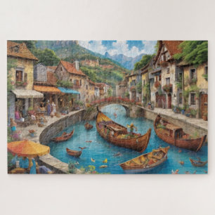 Fantasie middeleeuwse stad moeilijk op te lossen legpuzzel