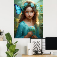Fantasie mooi cyaan groen fee meisje