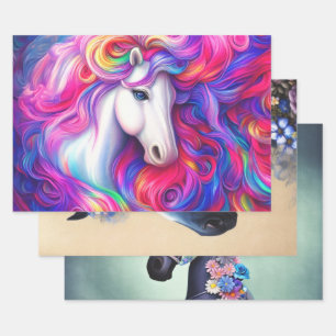 Fantasie Paarden Decoupage Collage Wrapping Papier Inpakpapier Vel