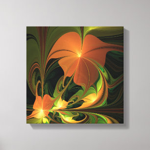 Fantasie Plant Abstract Groen Roest Bruin Fractal Canvas Afdruk