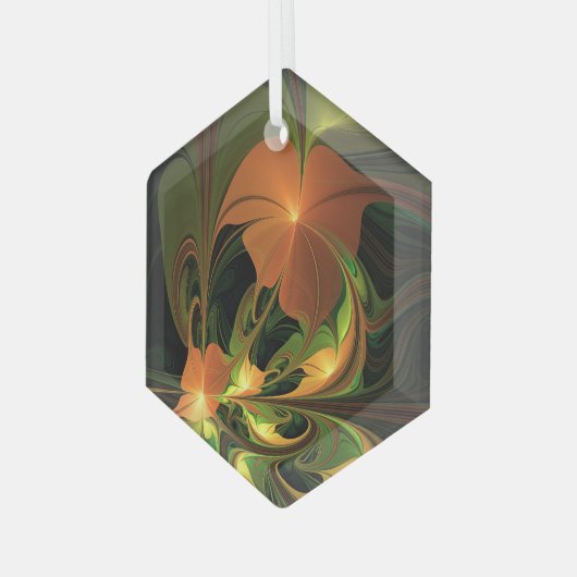 Fantasie Plant Abstract Groen Roest Bruin Fractal Glas Ornament (Voorkant links)