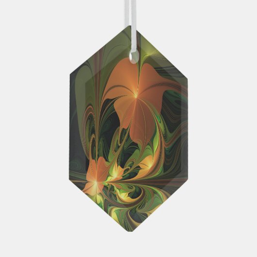 Fantasie Plant Abstract Groen Roest Bruin Fractal Glas Ornament (Voorkant Rechts)