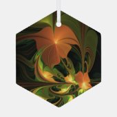 Fantasie Plant Abstract Groen Roest Bruin Fractal Glas Ornament (Achterkant)