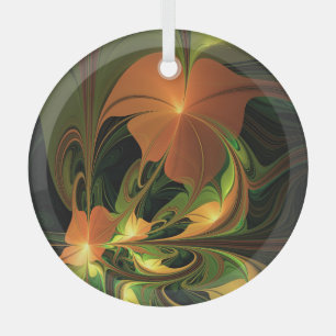Fantasie Plant Abstract Groen Roest Bruin Fractal Glas Ornament