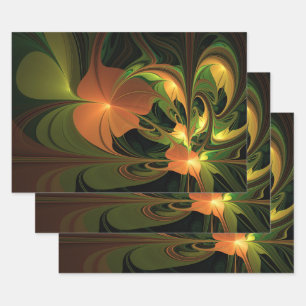 Fantasie Plant Abstract Groen Roest Bruin Fractal Inpakpapier Vel