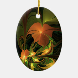 Fantasie Plant Abstract Groen Roest Bruin Fractal Keramisch Ornament