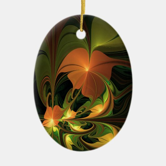 Fantasie Plant Abstract Groen Roest Bruin Fractal Keramisch Ornament (Voorkant)