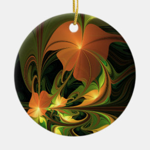 Fantasie Plant Abstract Groen Roest Bruin Fractal Keramisch Ornament