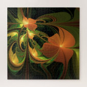 Fantasie Plant Abstract Groen Roest Bruin Fractal Legpuzzel (Horizontaal)