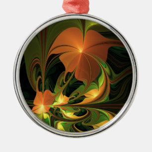 Fantasie Plant Abstract Groen Roest Bruin Fractal Metalen Ornament