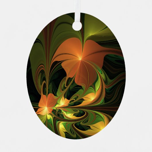 Fantasie Plant Abstract Groen Roest Bruin Fractal Metalen Ornament (Voorkant)