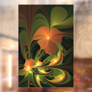 Fantasie Plant Abstract Groen Roest Bruin Fractal Raamsticker