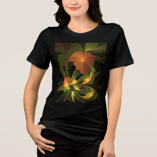Fantasie Plant Abstract Groen Roest Bruin Fractal Tri-Blend Shirt