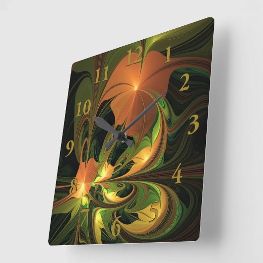 Fantasie Plant Abstract Groen Roest Bruin Fractal Vierkante Klok (Hoek)