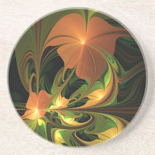 Fantasie Plant Abstract Groen Roest Bruin Fractal Zandsteen Onderzetter