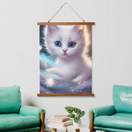 Fantasie pluizig witte kat hangend wandkleed