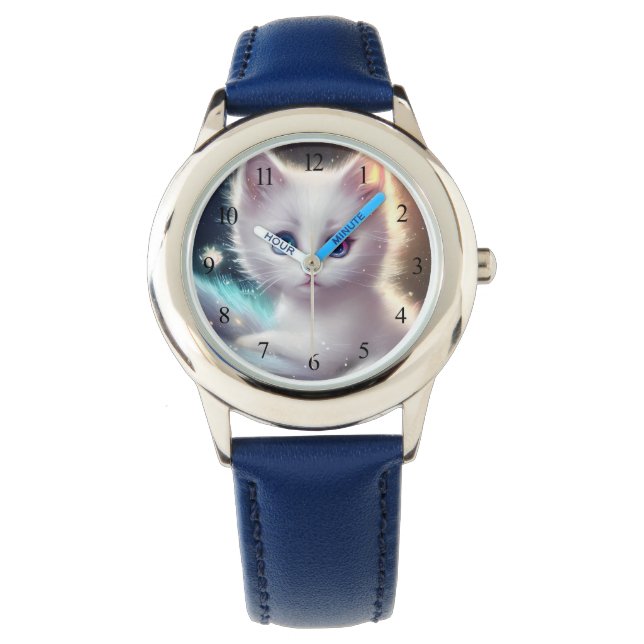 Fantasie pluizig witte kat horloge (Voorkant)