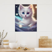 Fantasie pluizig witte kat poster (Keuken)