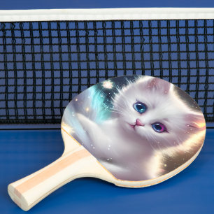 Fantasie pluizig witte kat tafeltennisbatje