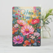 Fantasie Roze Bloementuin Verjaardag Kaart (Staand voorkant)