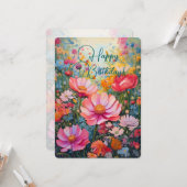 Fantasie Roze Bloementuin Verjaardag Kaart (Voorkant / Achterkant in situ)