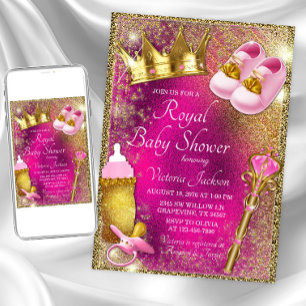 Fantasie Roze Gouden Prinses Baby Shower Uitnodigi Kaart