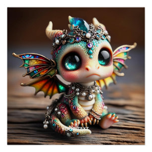 Fantasie Schattige Baby Dragon Glass Perfect Poster