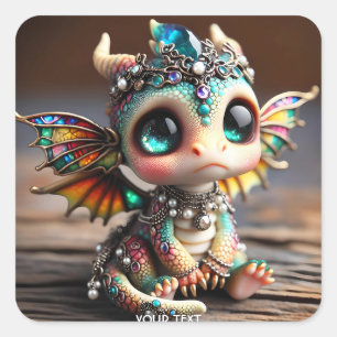Fantasie Schattige Baby Dragon Glass Vierkante Sticker