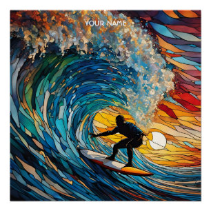 Fantasie Schattige Glas in lood Surfer Perfect Poster