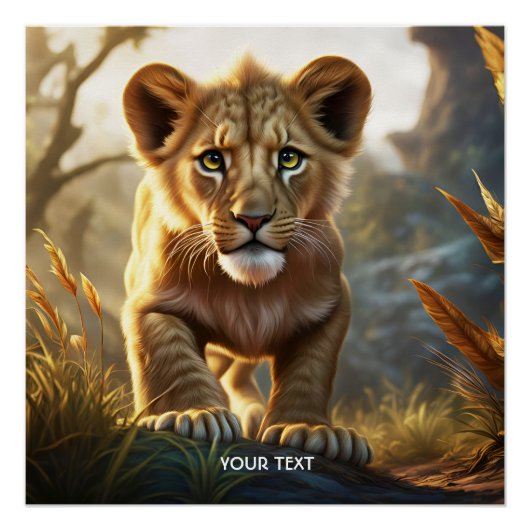 Fantasie Schattige Leeuw Cub Bos Perfect Poster (Voorkant)