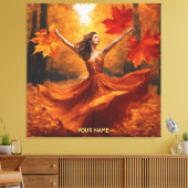 Fantasie Schattige levendig meisje Herfst bos Canvas Afdruk (Insitu (Woonkamer))