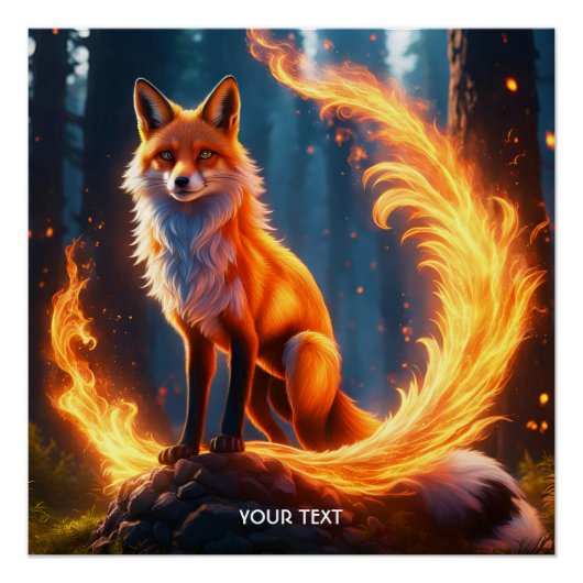 Fantasie Schattige levendige Fox Fire Forest Perfect Poster (Voorkant)
