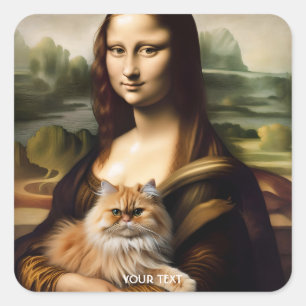Fantasie Schattige Lisa Holding Cat Vierkante Sticker
