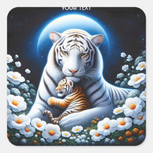 Fantasie Schattige Moeder Baby Tigers Vierkante Sticker