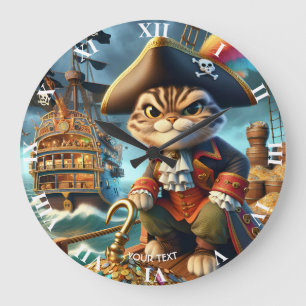Fantasie Schattige Pirate Cat Ship Grote Klok
