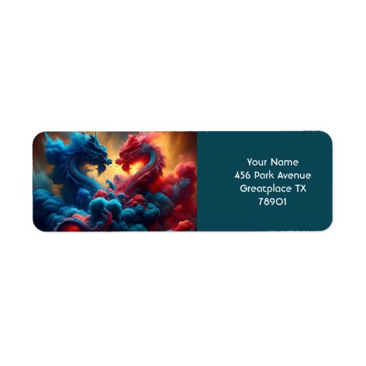 Fantasie Schattige Rood Blauw Draken Etiket (Voorkant)