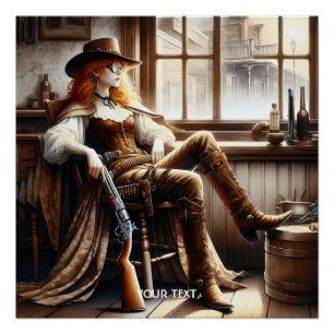 Fantasie Schattige rood haar cowgirl Perfect Poster