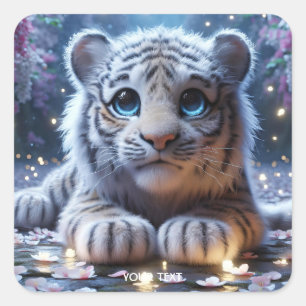 Fantasie Schattige Tijger Wit Baby Vierkante Sticker