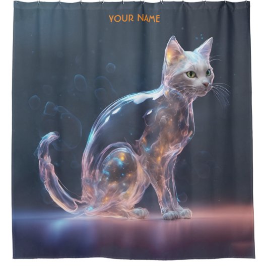 Fantasie Schattige Transparant Ghost Cat Douchegordijn (Voorkant)