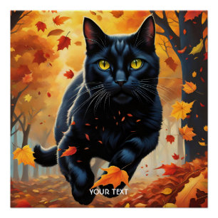 Fantasie Schattige Vivid Black Jumping Cat Perfect Poster