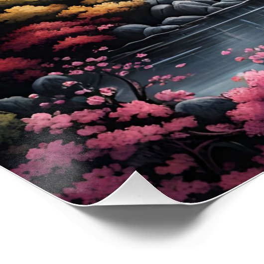 Fantasie Schattige Vivid Blossom Donker Landschap Perfect Poster (Hoek)