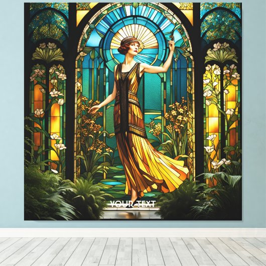 Fantasie Schattige Vivid Glas in lood Vrouw Canvas Afdruk (Insitu (Houten vloer))