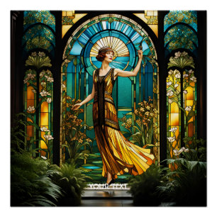 Fantasie Schattige Vivid Glas in lood Vrouw Perfect Poster