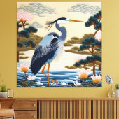 Fantasie Schattige Vivid Japans Heron Blauw Canvas Afdruk (Insitu (Woonkamer))