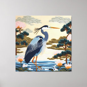Fantasie Schattige Vivid Japans Heron Blauw Canvas Afdruk
