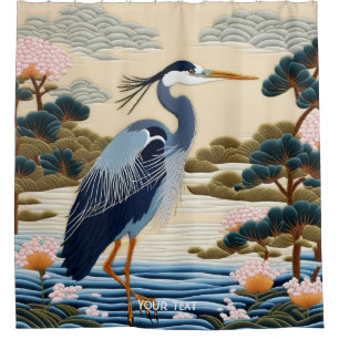 Fantasie Schattige Vivid Japans Heron Blauw Douchegordijn