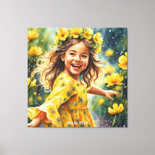 Fantasie Schattige Vivid Meisje Bloemen Regen Canvas Afdruk